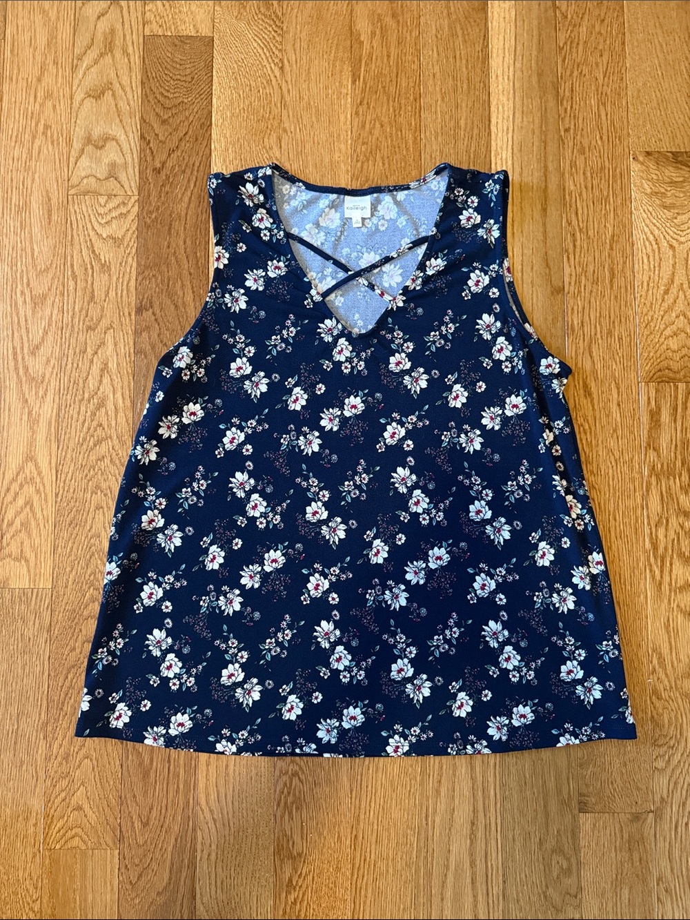 Kaileigh Navy Floral Crisscross V-Neck Tank